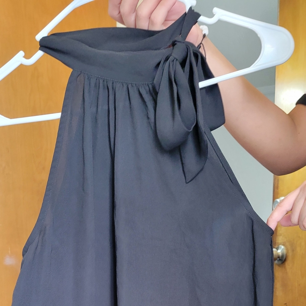 Black Tie Neck Sleeveless Blouse